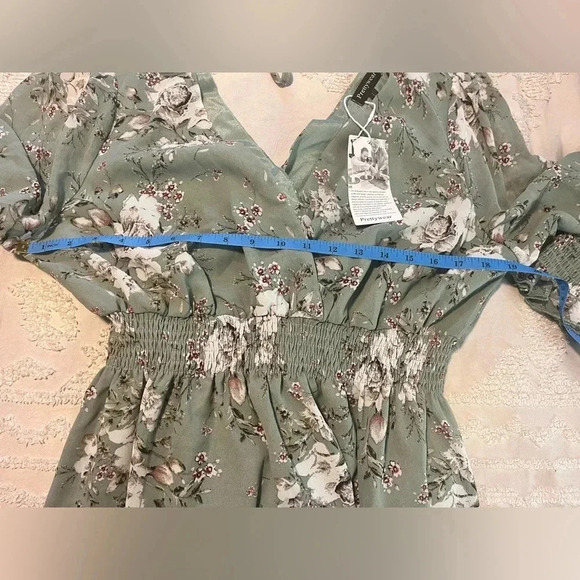 Prettywear Women's Floral Chiffon Long Sleeve Mini Dress Flowy A-Line Wrap Neck - Picture 9 of 9